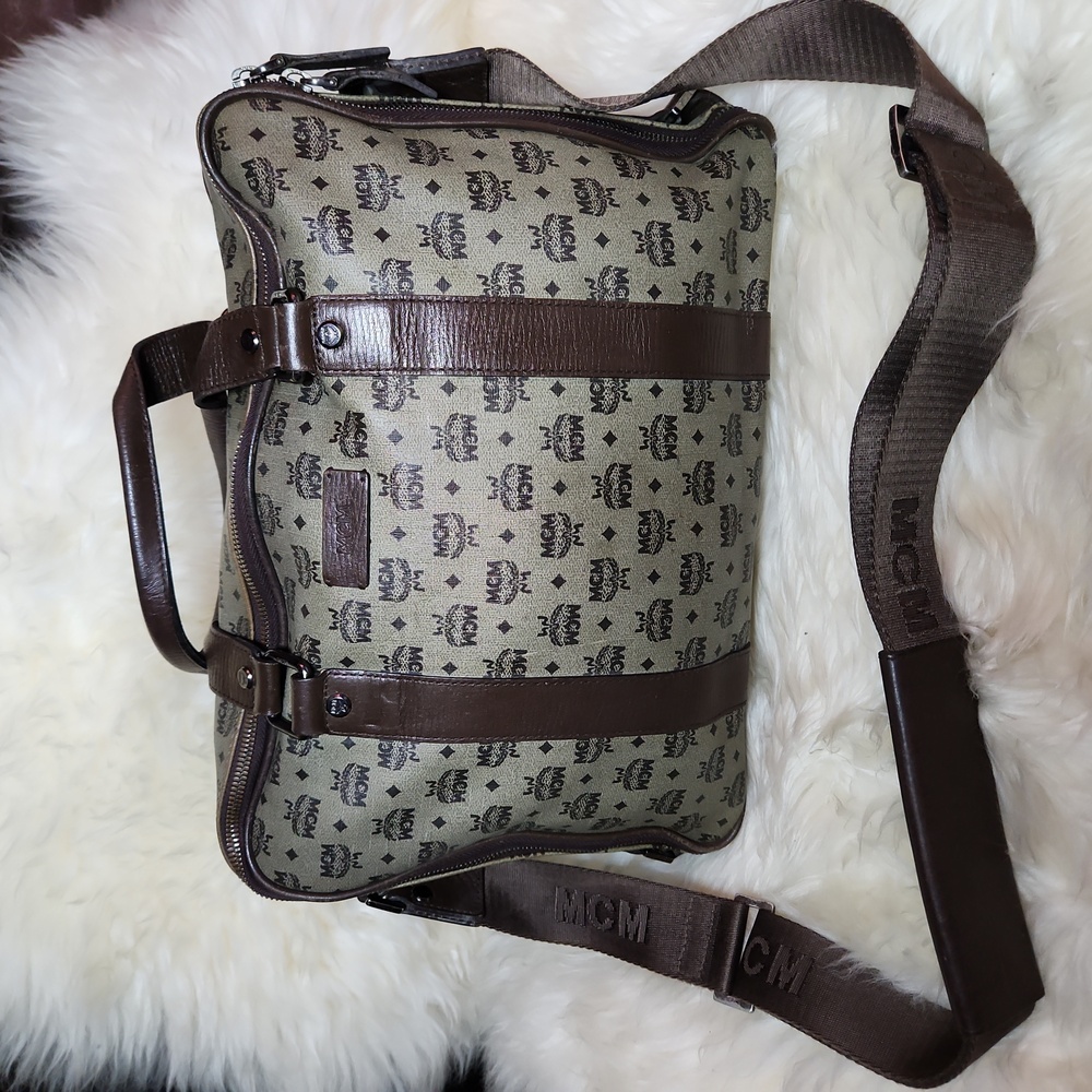 MCM Tan and Brown Logo Briefcase